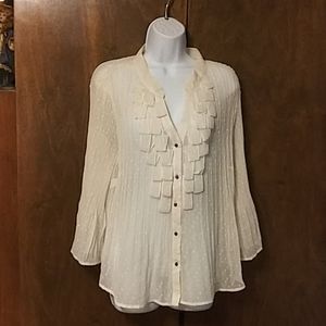 NEW YORK CITY DESIGN WHITE PLEATED SHEER BLOUSE